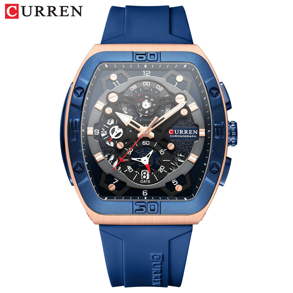 Men's Quartz Watch With Rectangle Dial, Silica Gel Strap And Pin Buckle, Featuring Ordinary Glass Mirror