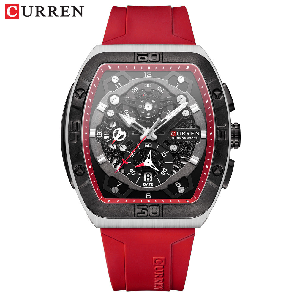 Men's Quartz Watch With Rectangle Dial, Silica Gel Strap And Pin Buckle, Featuring Ordinary Glass Mirror