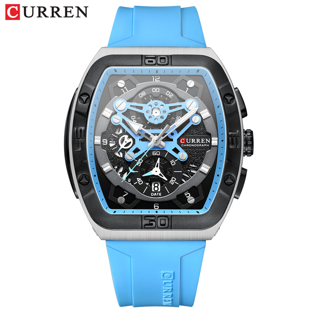 Men's Quartz Watch With Rectangle Dial, Silica Gel Strap And Pin Buckle, Featuring Ordinary Glass Mirror