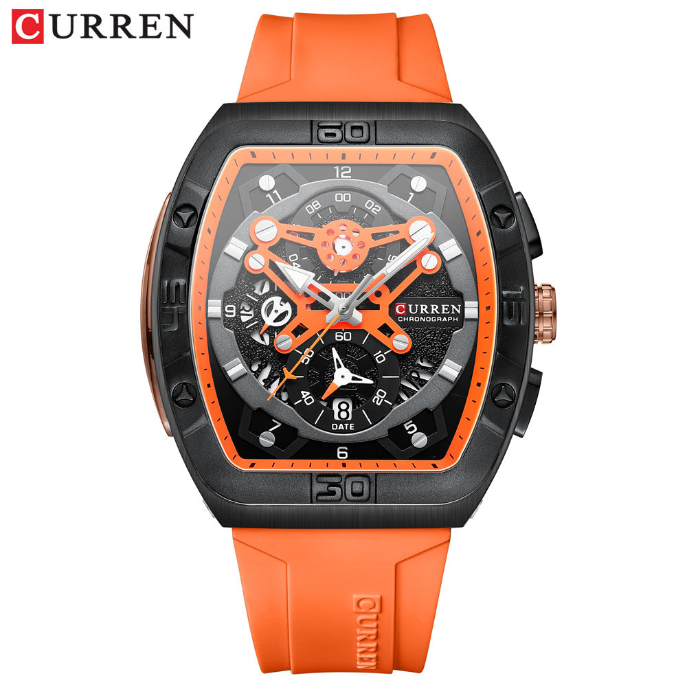 Men's Quartz Watch With Rectangle Dial, Silica Gel Strap And Pin Buckle, Featuring Ordinary Glass Mirror