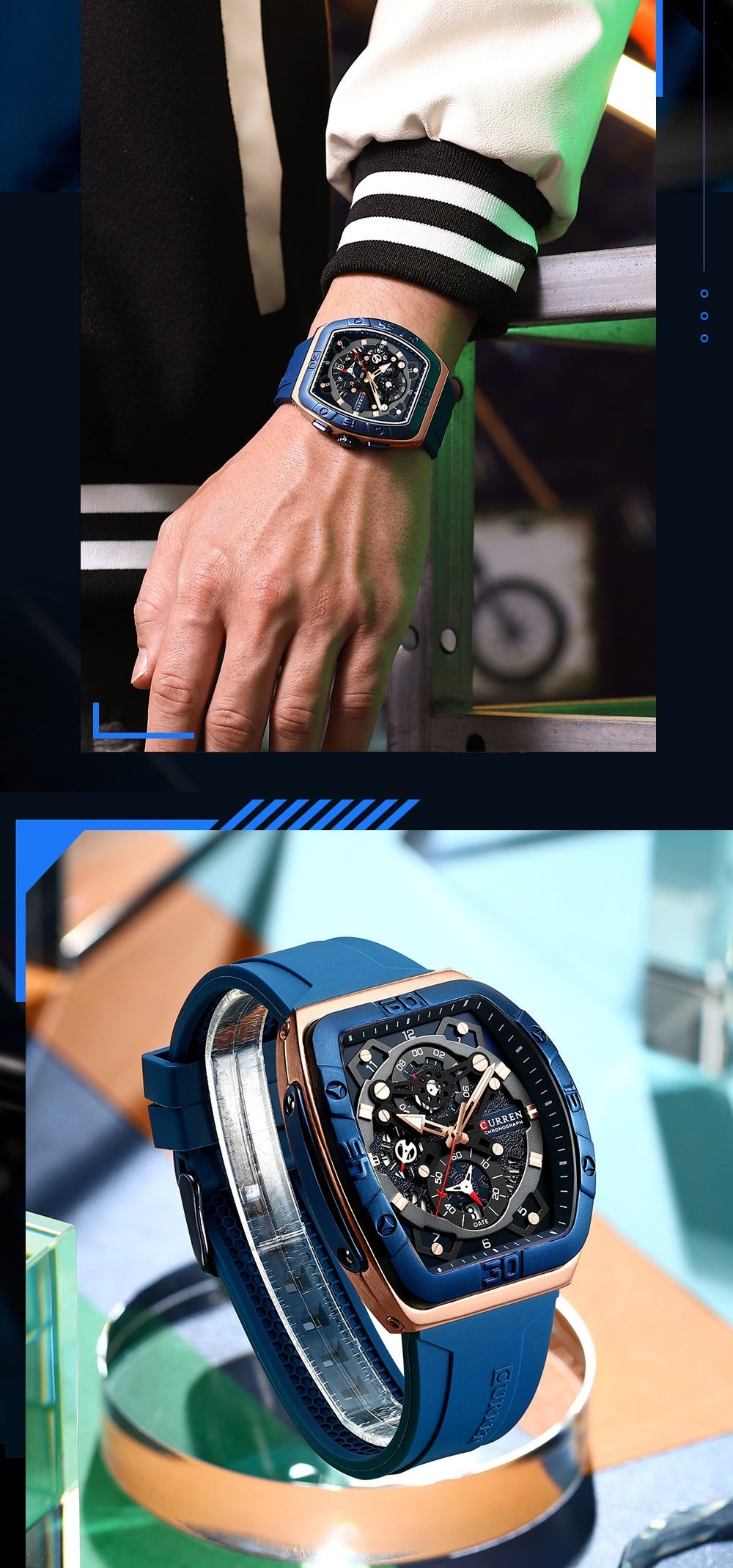 Men's Quartz Watch With Rectangle Dial, Silica Gel Strap And Pin Buckle, Featuring Ordinary Glass Mirror