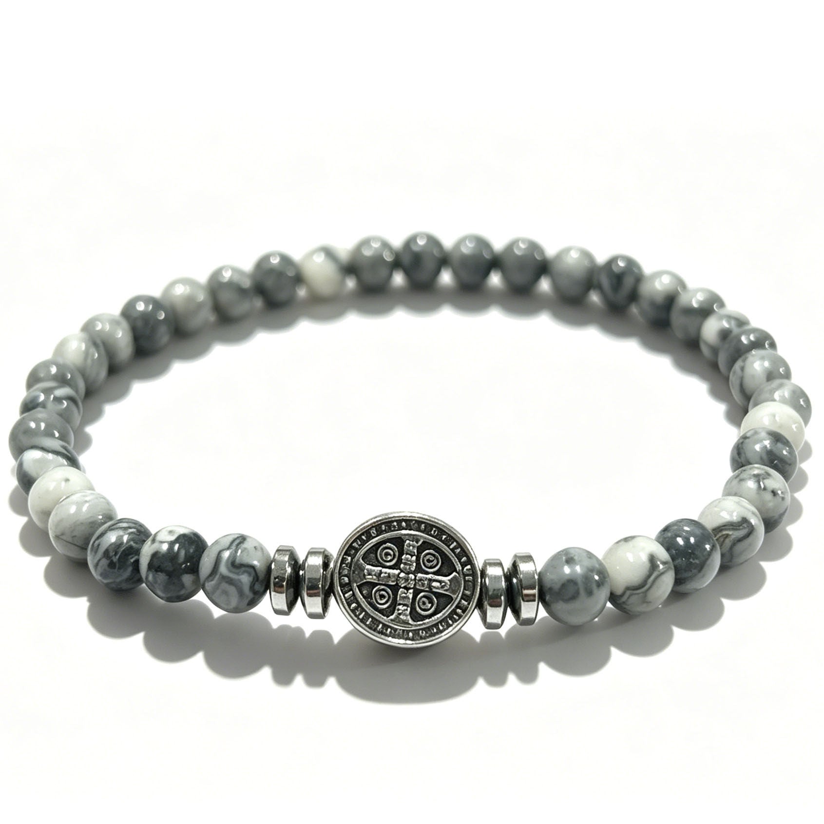 Nordic Style Cross Beading Bracelet With Natural Stone And Alloy Pendant For Unisex