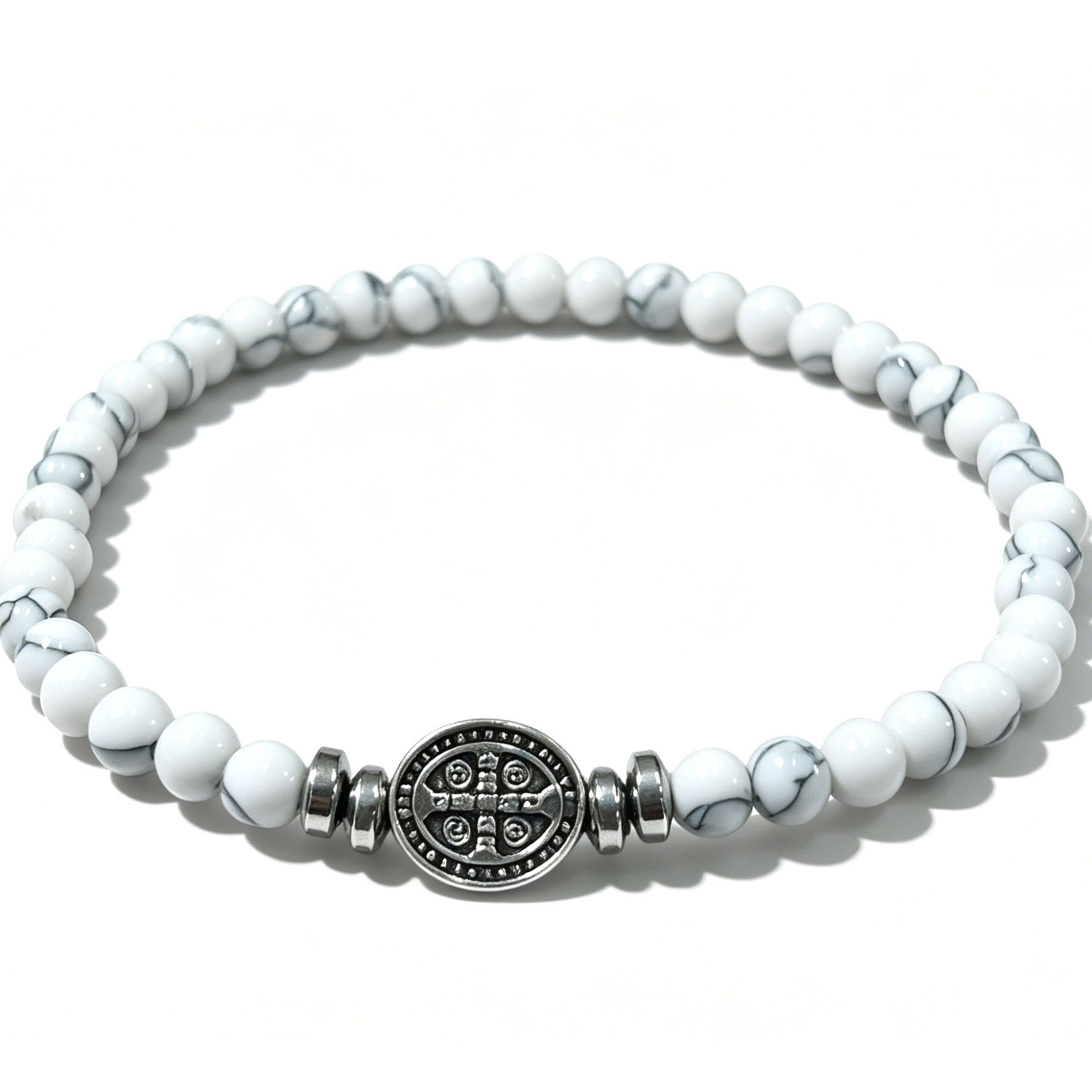 Nordic Style Cross Beading Bracelet With Natural Stone And Alloy Pendant For Unisex