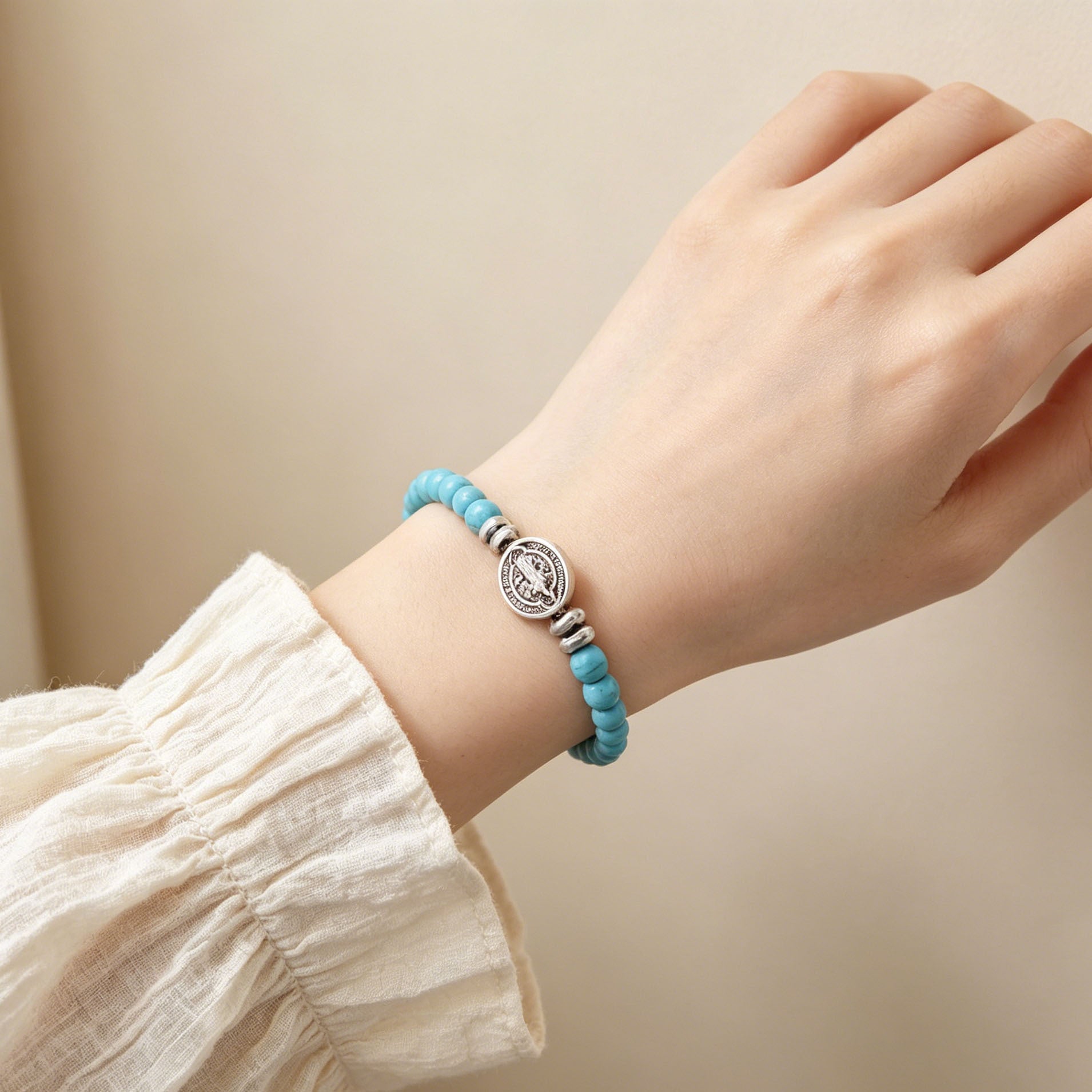 Nordic Style Cross Beading Bracelet With Natural Stone And Alloy Pendant For Unisex