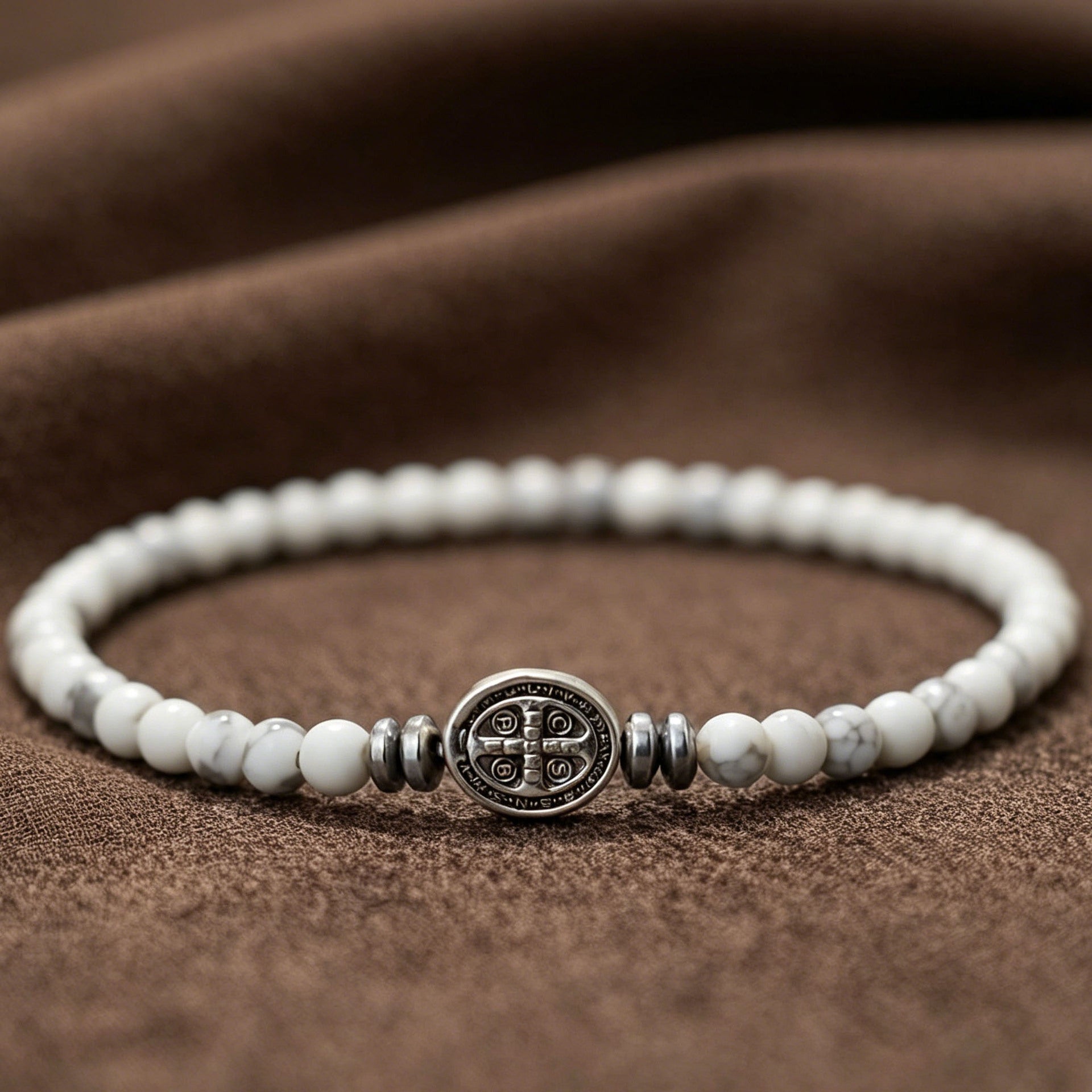 Nordic Style Cross Beading Bracelet With Natural Stone And Alloy Pendant For Unisex