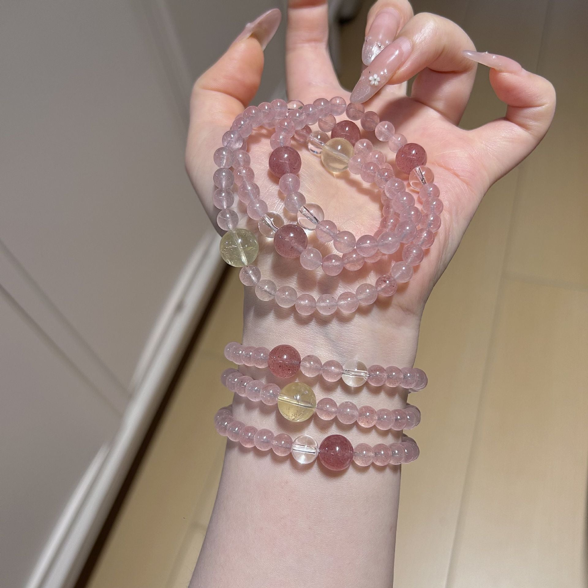 Sweet Natural Pink 6-7mm Pearl Diameter Beaded Bow Tie Bracelet For Women Featuring Natural Stone Inlay