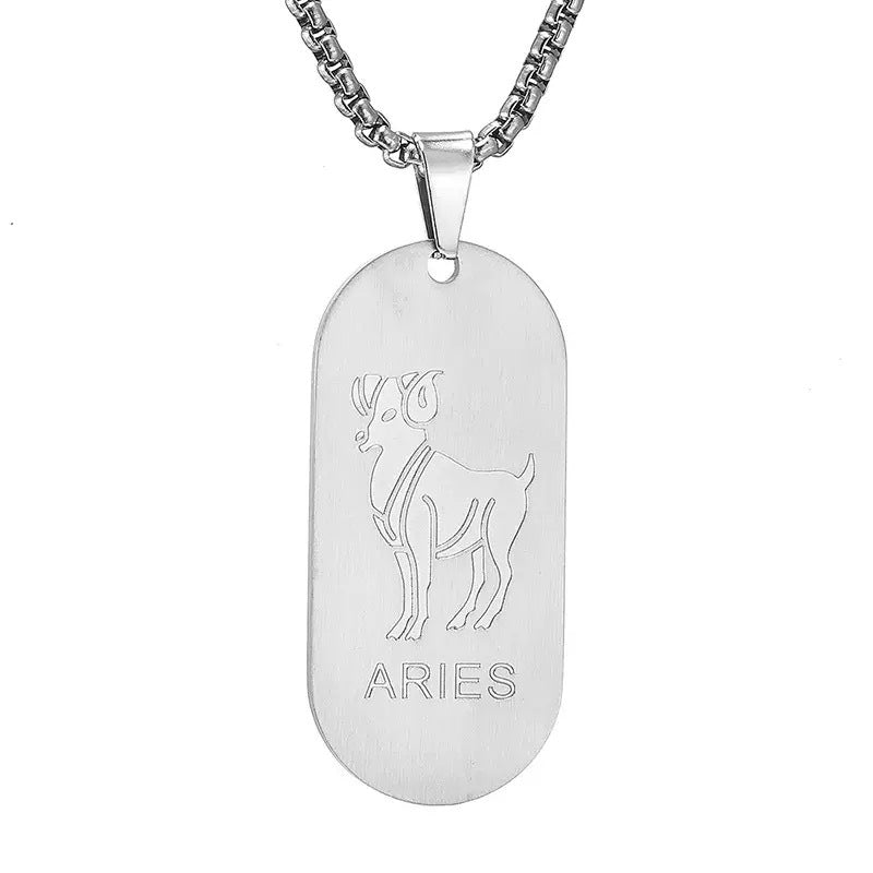 Aries Pendant Necklace In Steel Color, Simple Style Unisex Jewelry Made With Durable Titanium Steel