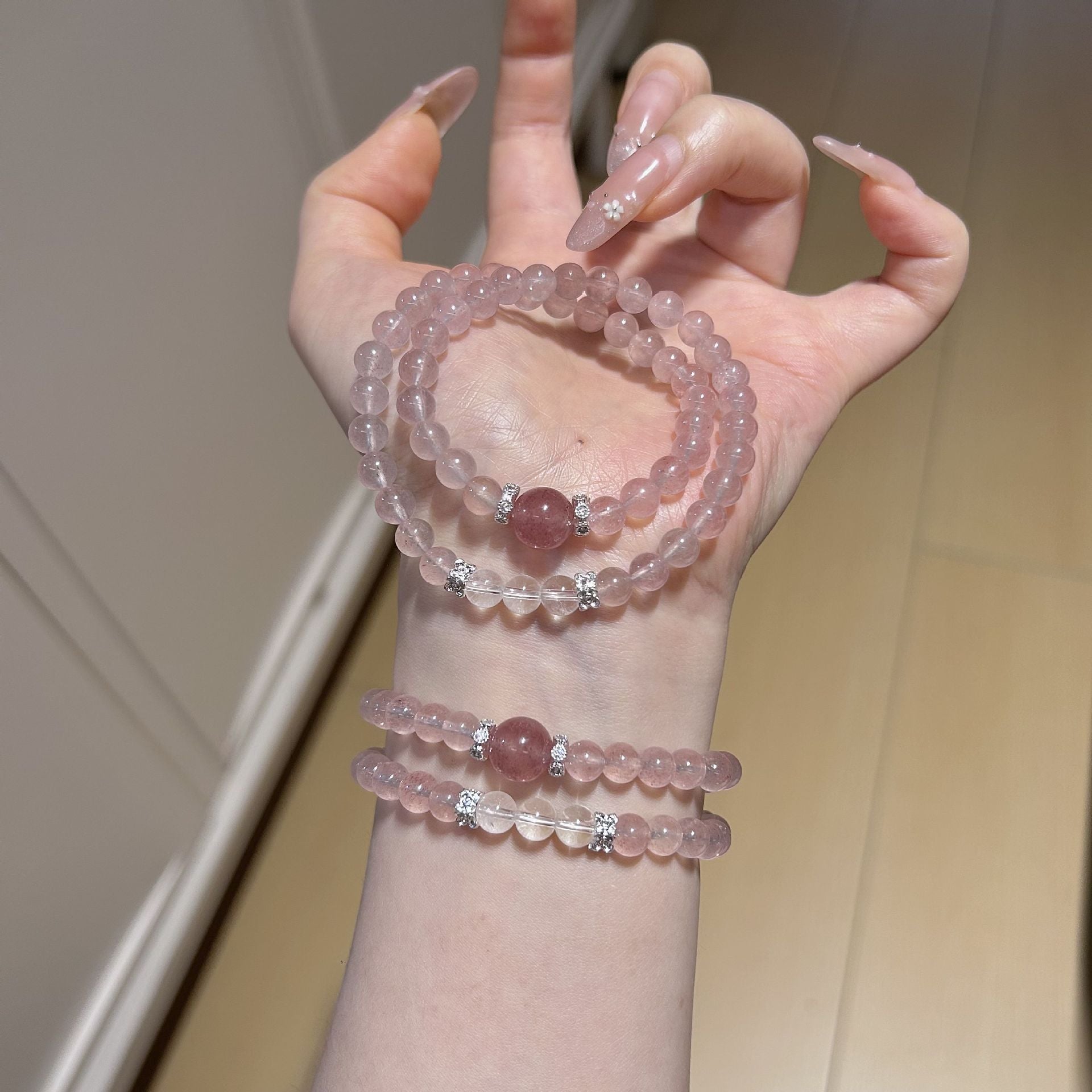 Sweet Natural Pink 6-7mm Pearl Diameter Beaded Bow Tie Bracelet For Women Featuring Natural Stone Inlay