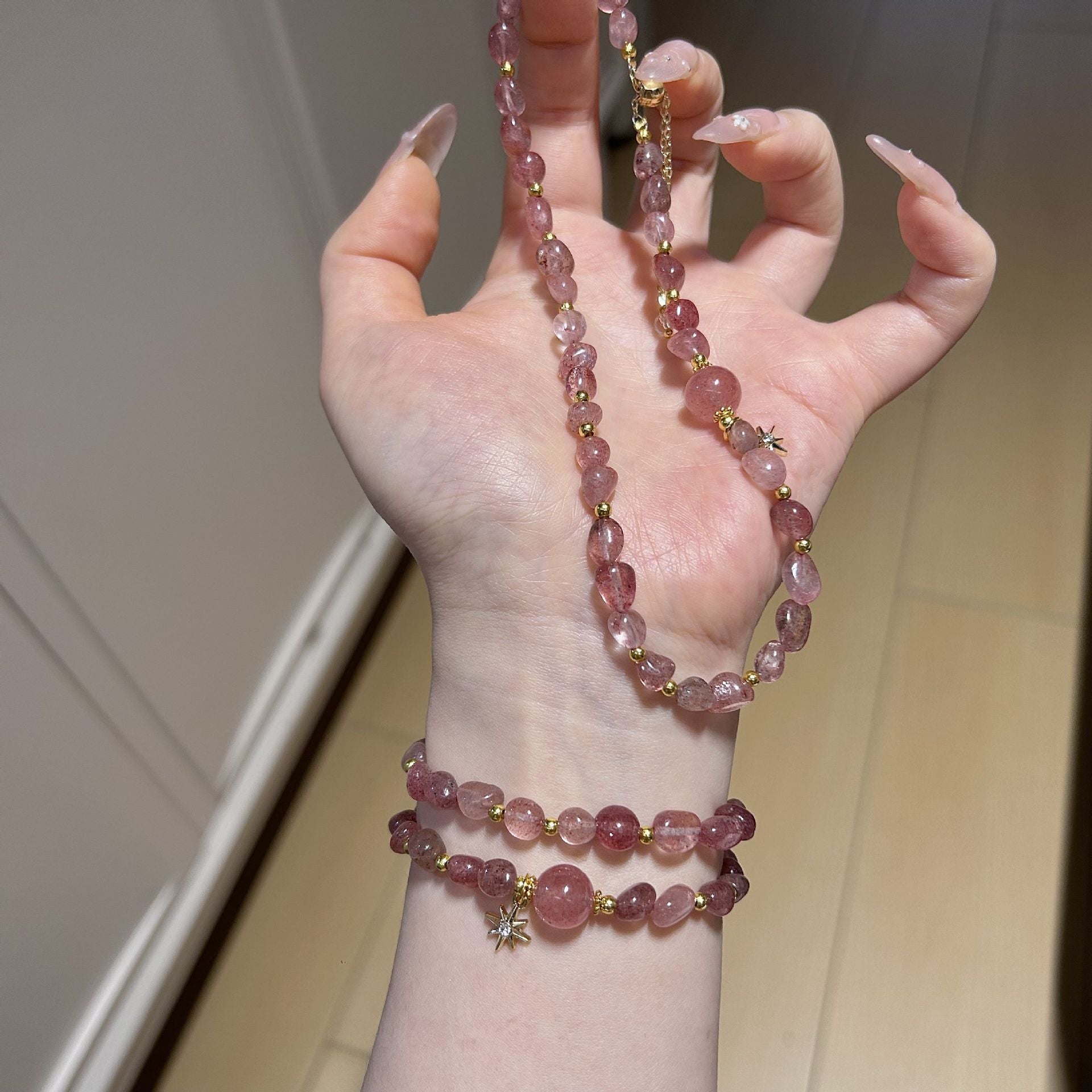Sweet Natural Pink 6-7mm Pearl Diameter Beaded Bow Tie Bracelet For Women Featuring Natural Stone Inlay