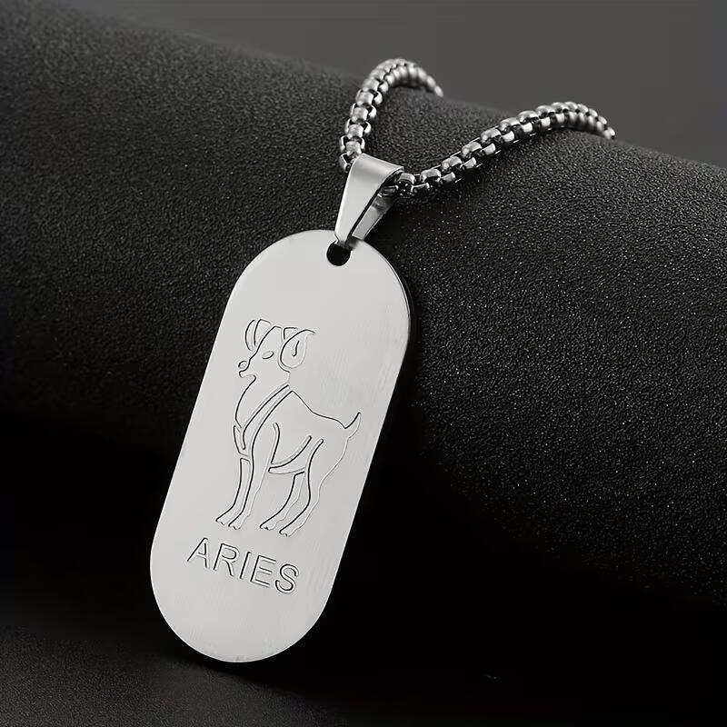 Aries Pendant Necklace In Steel Color, Simple Style Unisex Jewelry Made With Durable Titanium Steel
