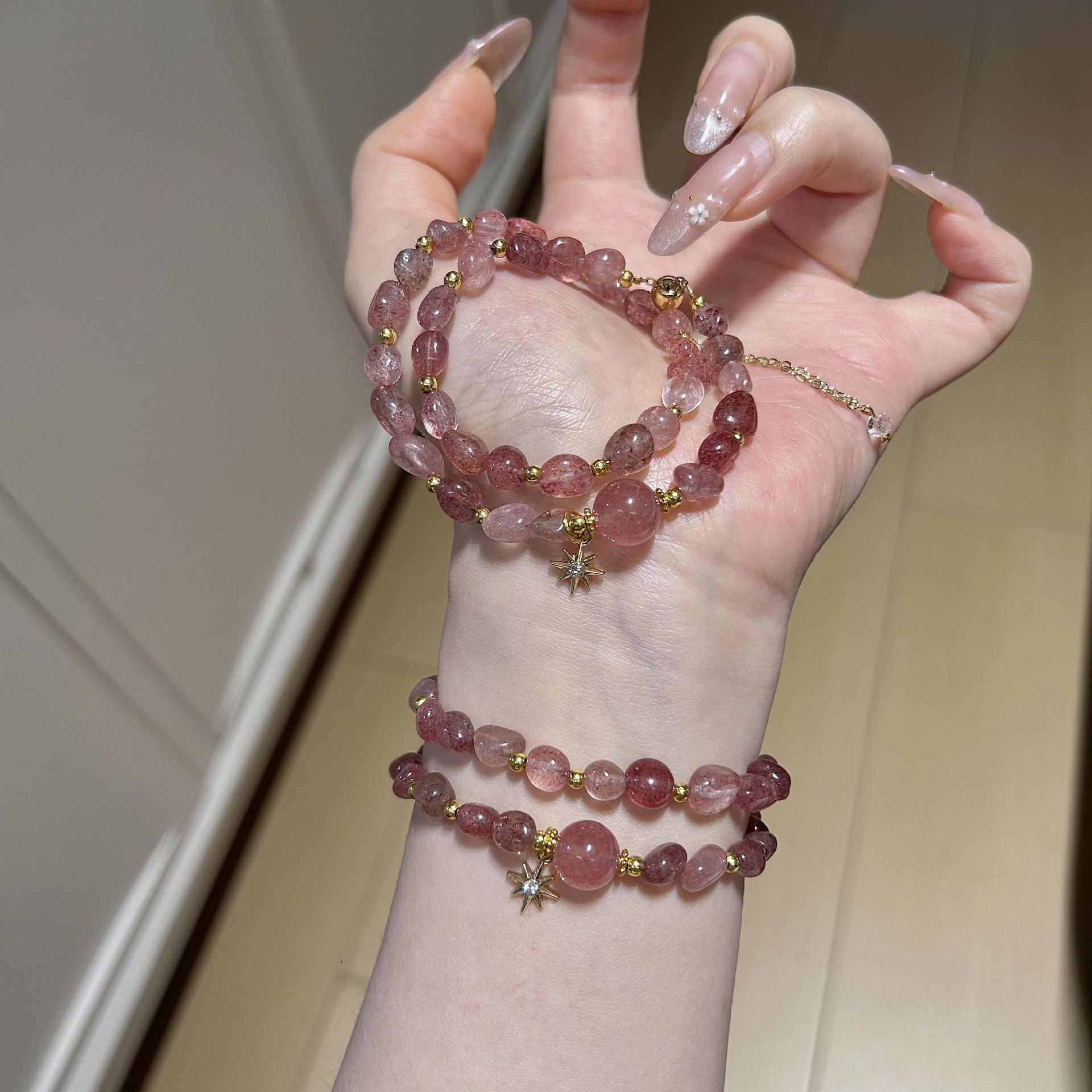 Sweet Natural Pink 6-7mm Pearl Diameter Beaded Bow Tie Bracelet For Women Featuring Natural Stone Inlay
