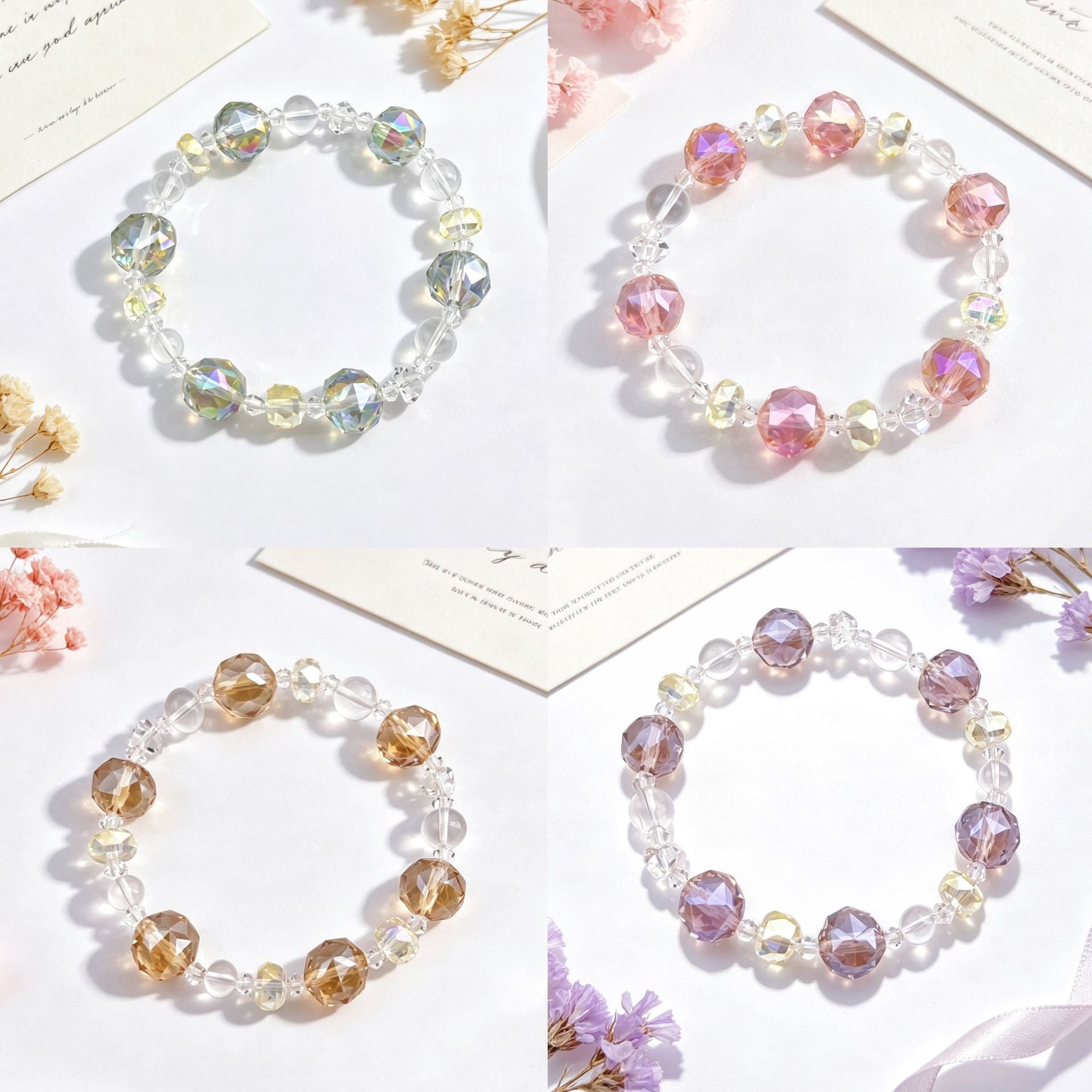 Basic Electroplated Crystal Bracelets For Women, 14 Pieces Set