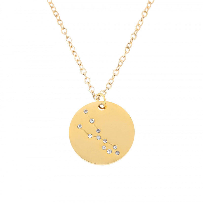 Aries Necklace For Women In Titanium Steel With Electroplated Finish And Rhinestone Inlay On Box Chain