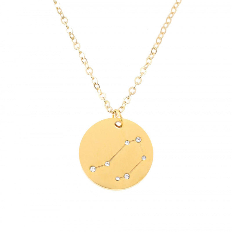 Aries Necklace For Women In Titanium Steel With Electroplated Finish And Rhinestone Inlay On Box Chain