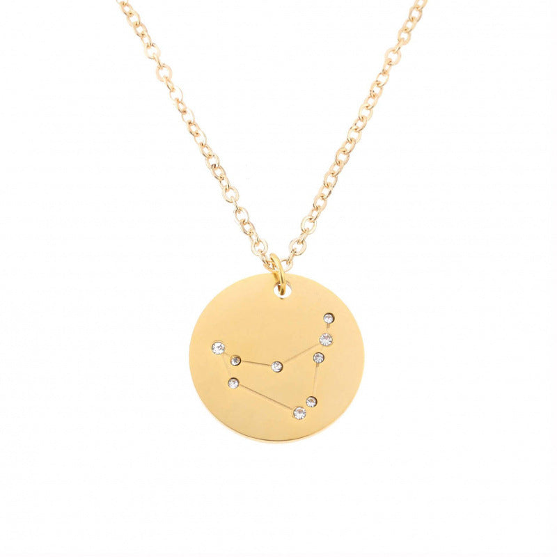 Aries Necklace For Women In Titanium Steel With Electroplated Finish And Rhinestone Inlay On Box Chain