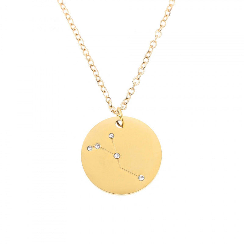 Aries Necklace For Women In Titanium Steel With Electroplated Finish And Rhinestone Inlay On Box Chain