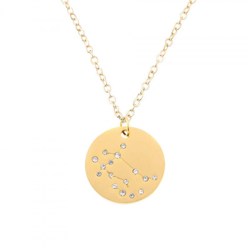 Aries Necklace For Women In Titanium Steel With Electroplated Finish And Rhinestone Inlay On Box Chain