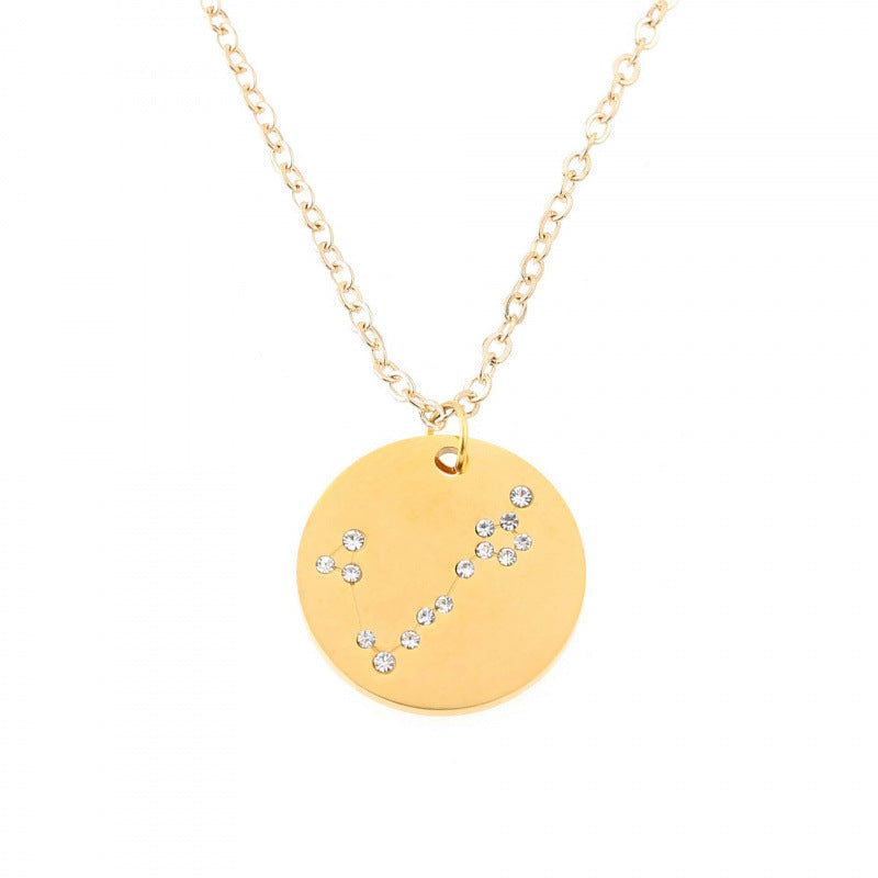 Aries Necklace For Women In Titanium Steel With Electroplated Finish And Rhinestone Inlay On Box Chain