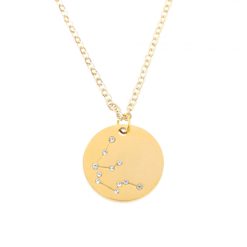 Aries Necklace For Women In Titanium Steel With Electroplated Finish And Rhinestone Inlay On Box Chain