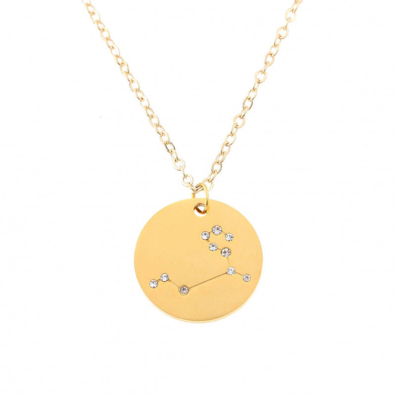Aries Necklace For Women In Titanium Steel With Electroplated Finish And Rhinestone Inlay On Box Chain