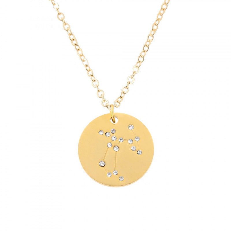 Aries Necklace For Women In Titanium Steel With Electroplated Finish And Rhinestone Inlay On Box Chain