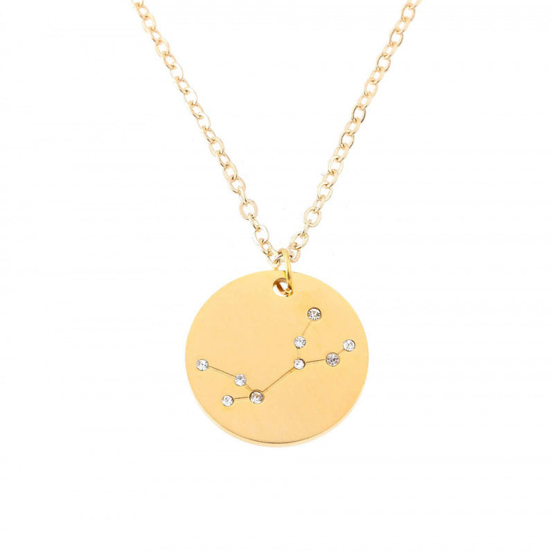 Aries Necklace For Women In Titanium Steel With Electroplated Finish And Rhinestone Inlay On Box Chain
