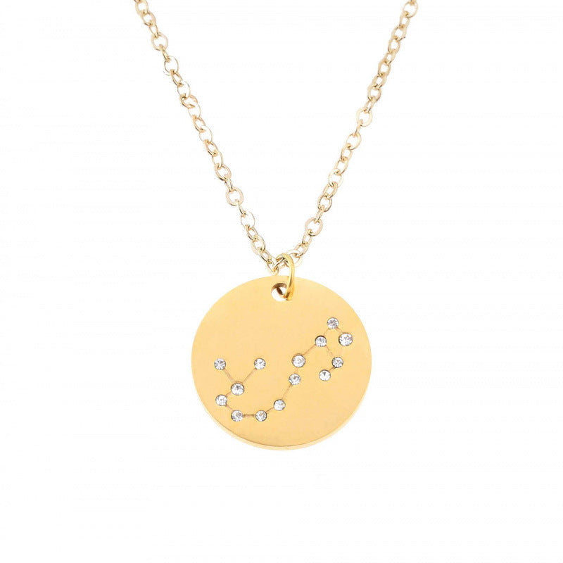 Aries Necklace For Women In Titanium Steel With Electroplated Finish And Rhinestone Inlay On Box Chain