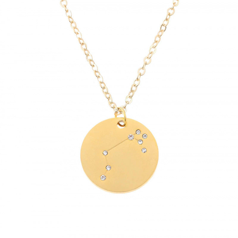 Aries Necklace For Women In Titanium Steel With Electroplated Finish And Rhinestone Inlay On Box Chain