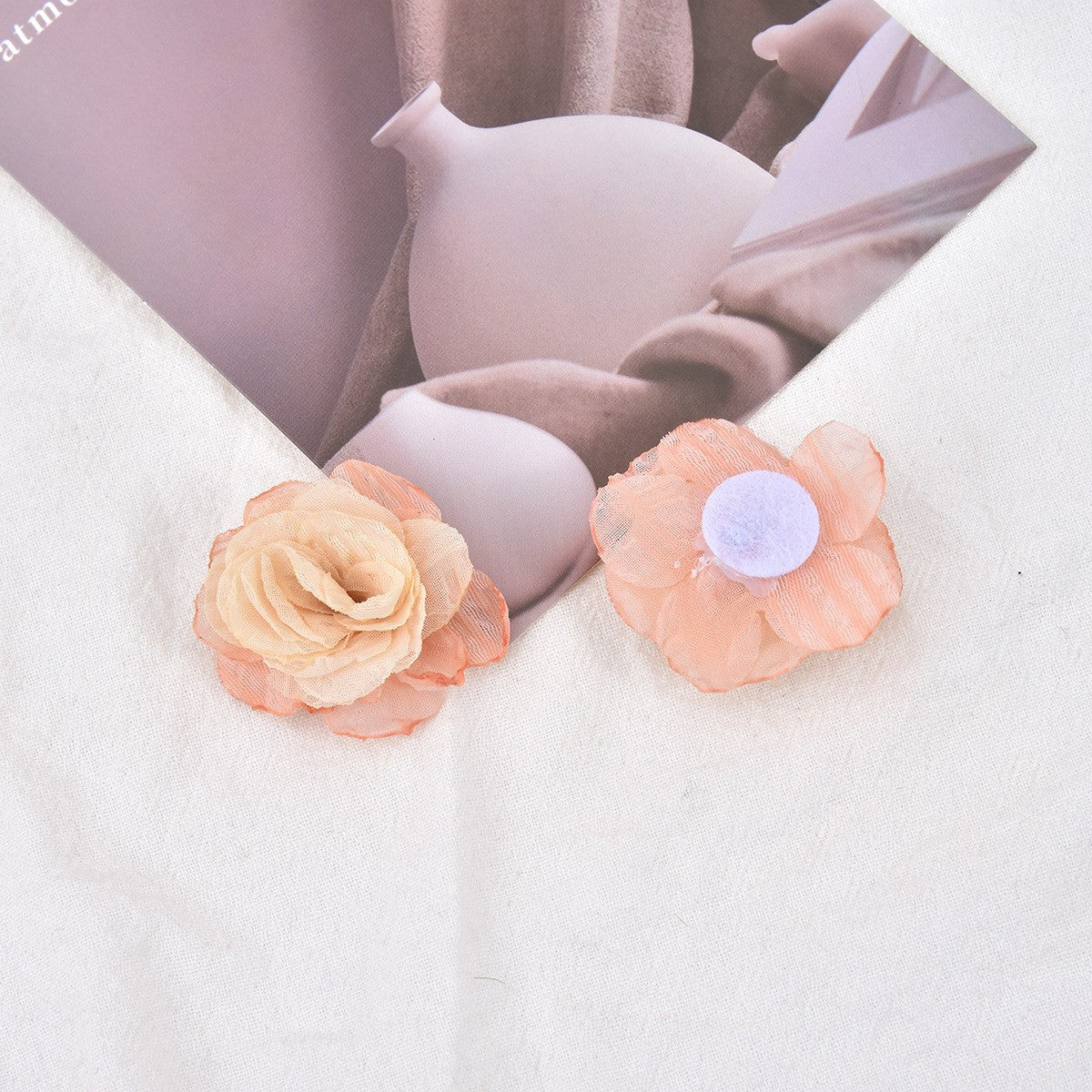 Handmade Cloth Flowers Earring Findings In Beige, Retro Style Jewelry Accessories