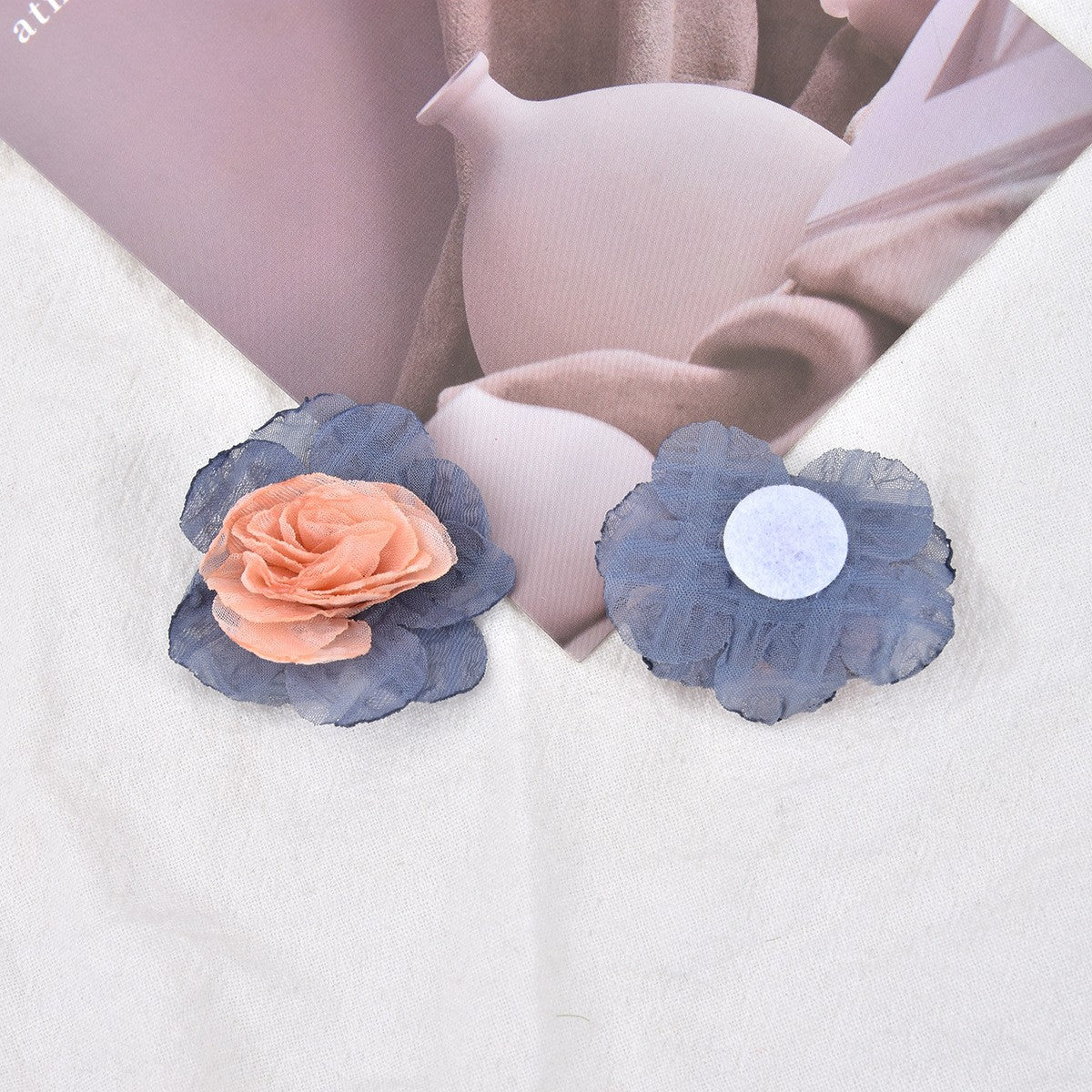 Handmade Cloth Flowers Earring Findings In Beige, Retro Style Jewelry Accessories