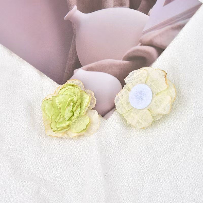 Handmade Cloth Flowers Earring Findings In Beige, Retro Style Jewelry Accessories