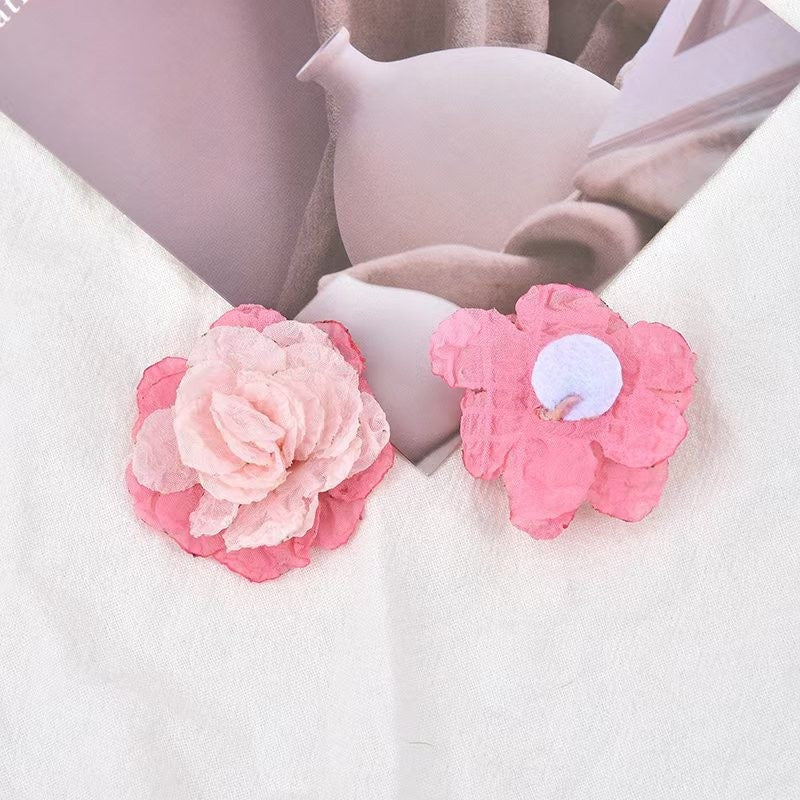 Handmade Cloth Flowers Earring Findings In Beige, Retro Style Jewelry Accessories