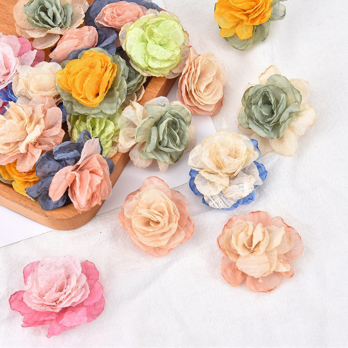 Handmade Cloth Flowers Earring Findings In Beige, Retro Style Jewelry Accessories