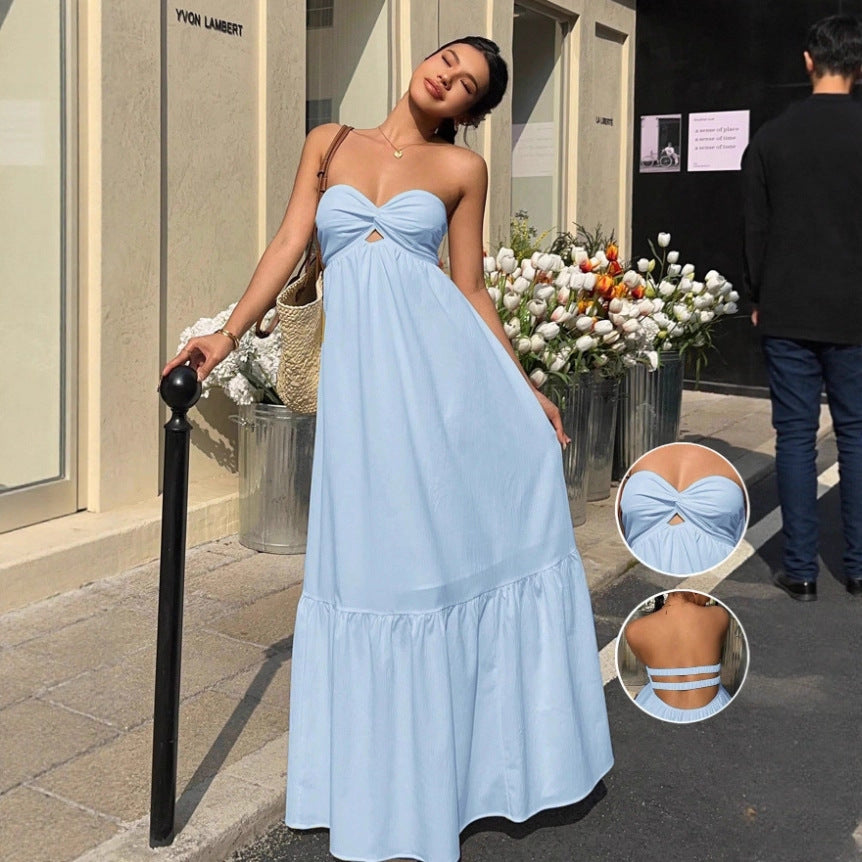 Bohemian Solid Color Sleeveless Tube Bra Boho Dress For Holiday, Made With Comfortable Polyester Fabric