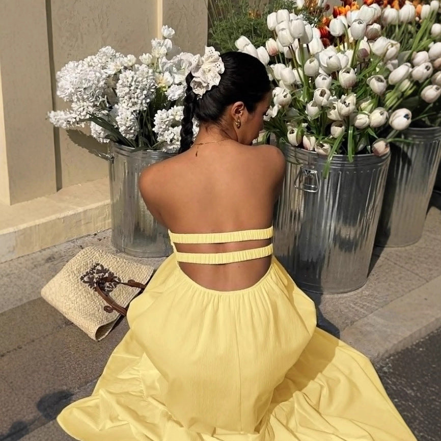 Bohemian Solid Color Sleeveless Tube Bra Boho Dress For Holiday, Made With Comfortable Polyester Fabric