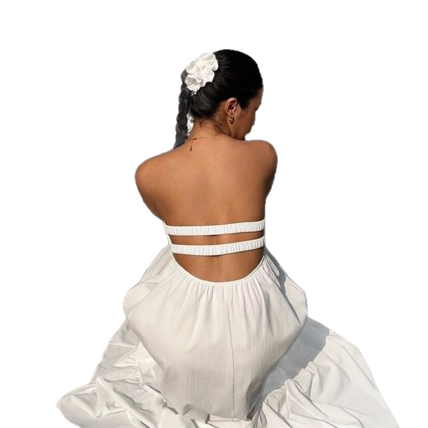 Bohemian Solid Color Sleeveless Tube Bra Boho Dress For Holiday, Made With Comfortable Polyester Fabric