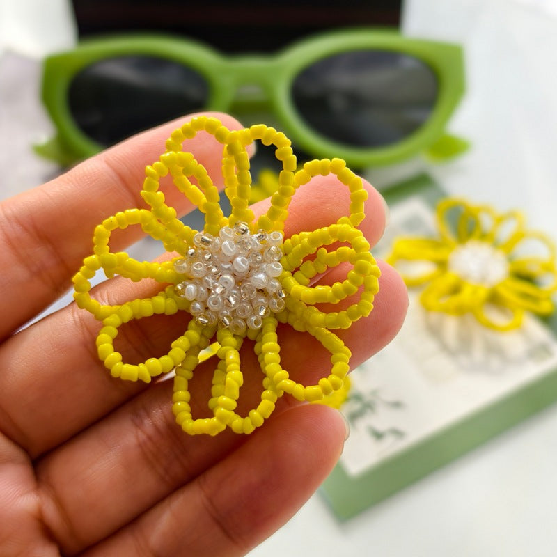Flowers Pattern Jewelry Accessories Featuring Beads Inlay And Knitting Craft In Sweet Style With Yellow Color