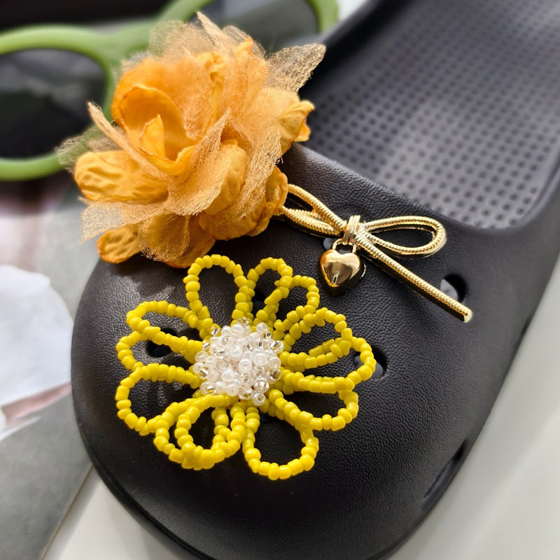 Flowers Pattern Jewelry Accessories Featuring Beads Inlay And Knitting Craft In Sweet Style With Yellow Color