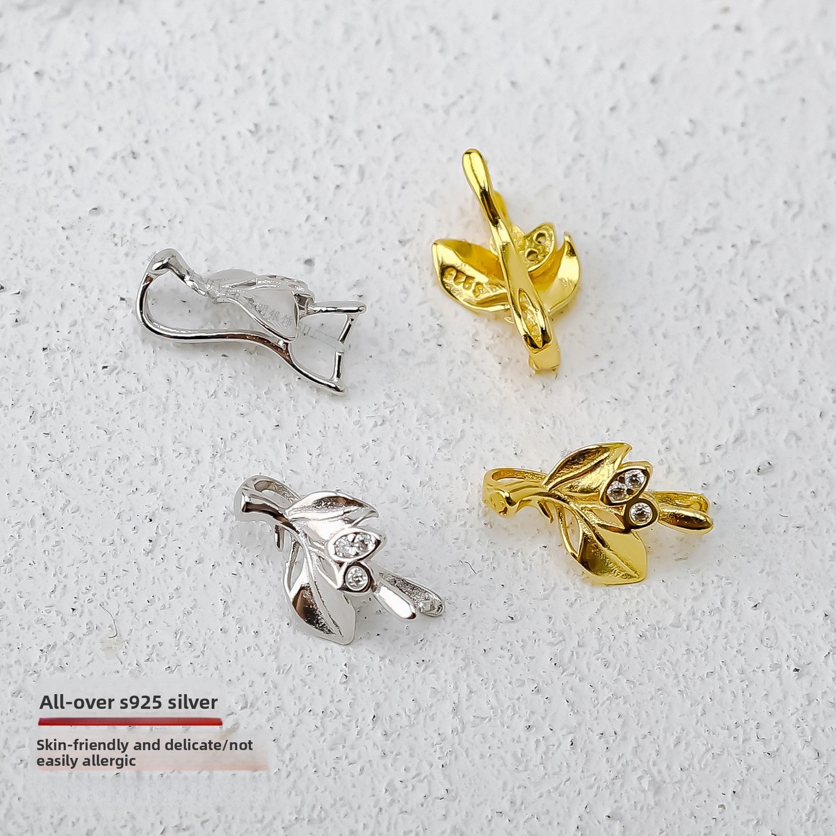 Leaves 925 Sterling Silver Jewelry Buckle With Electroplated Finish In Simple Style Silver Jewelry Accessories