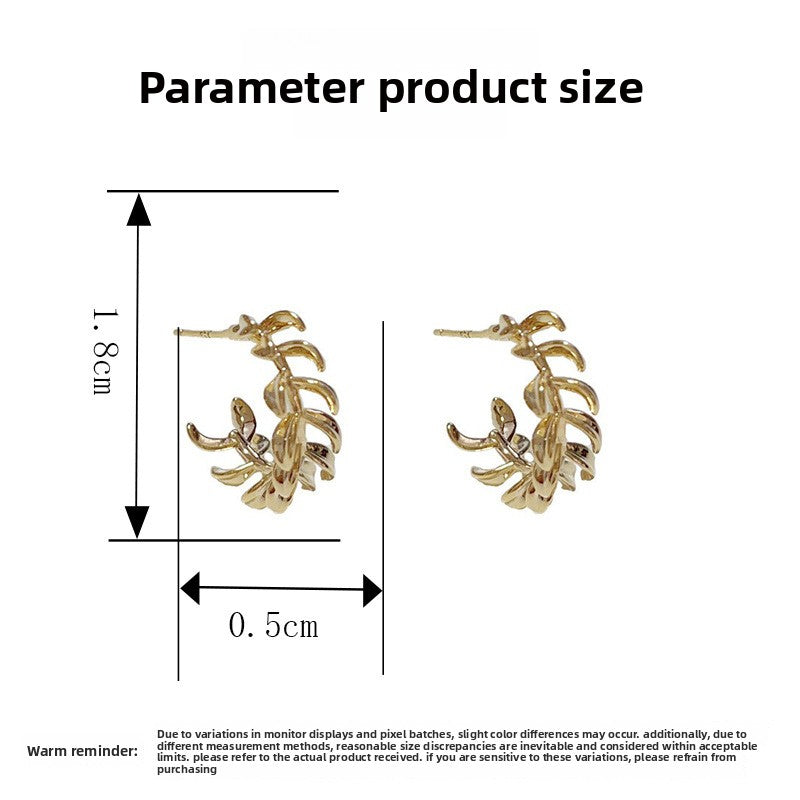 Leaf Pattern Hoop Earrings For Women In Simple Style, Made Of Copper With Real Gold Plated Posts