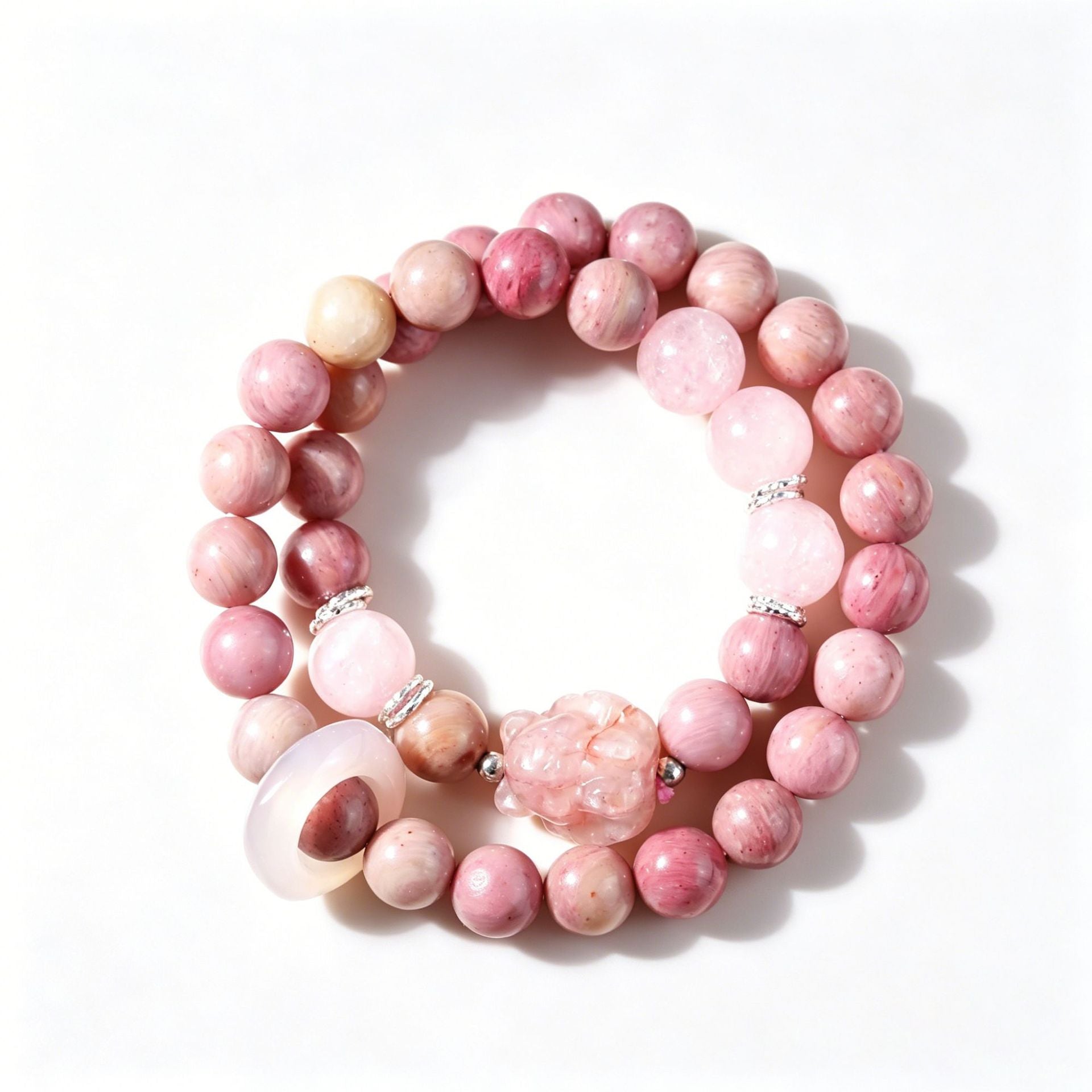 Natural Pink Crystal Gourd Bracelet With Rhodochrosite Inlay Beading For Women