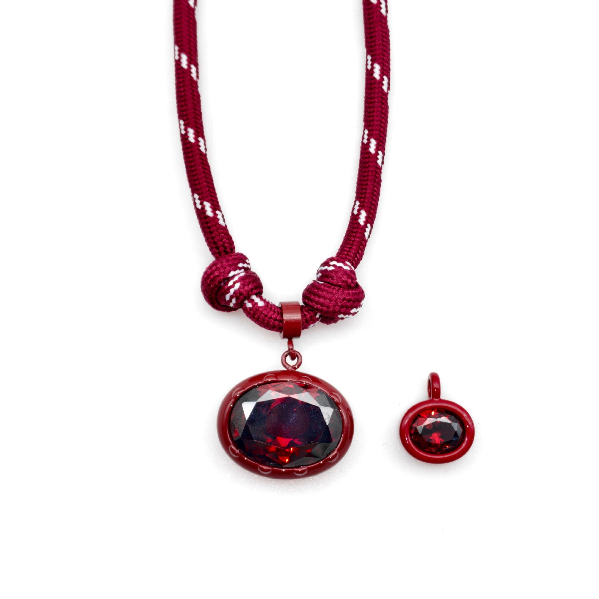 Geometric Unisex Pendant Necklace With Brass And Zircon Inlay, Twisted Rope Chain In Vibrant Colour