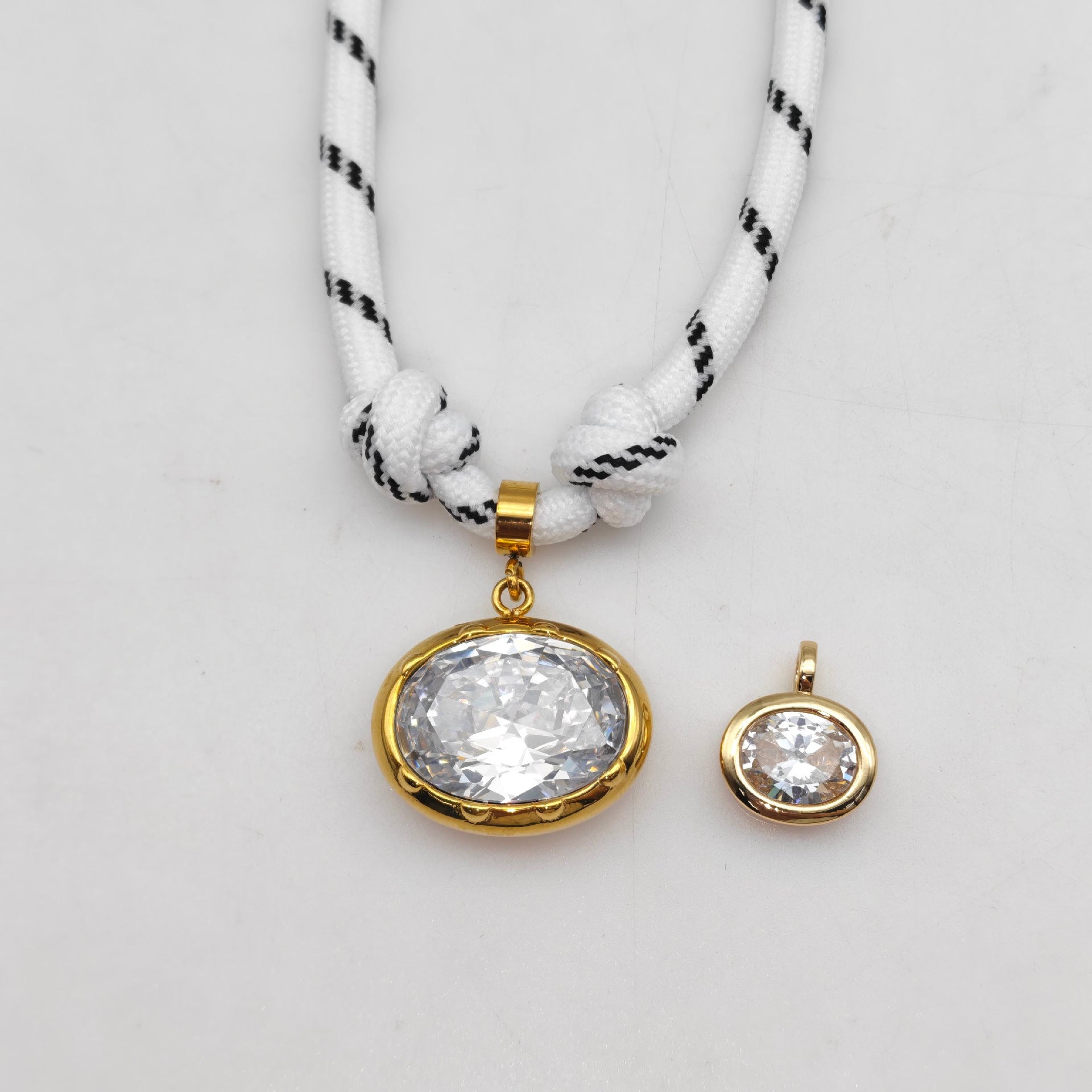 Geometric Unisex Pendant Necklace With Brass And Zircon Inlay, Twisted Rope Chain In Vibrant Colour