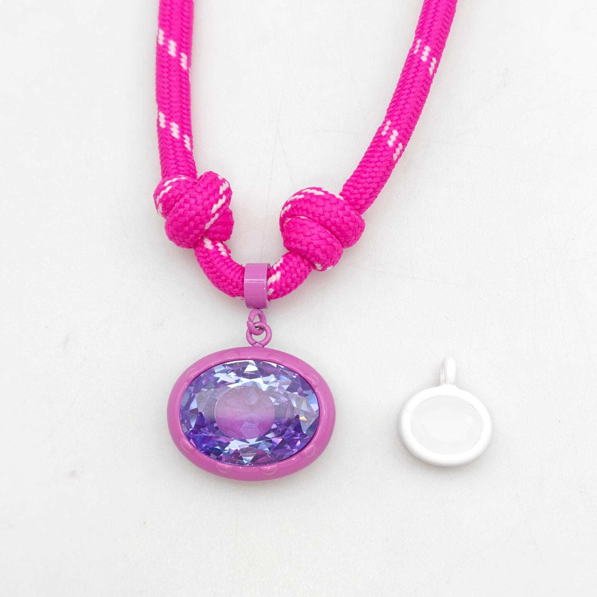 Geometric Unisex Pendant Necklace With Brass And Zircon Inlay, Twisted Rope Chain In Vibrant Colour