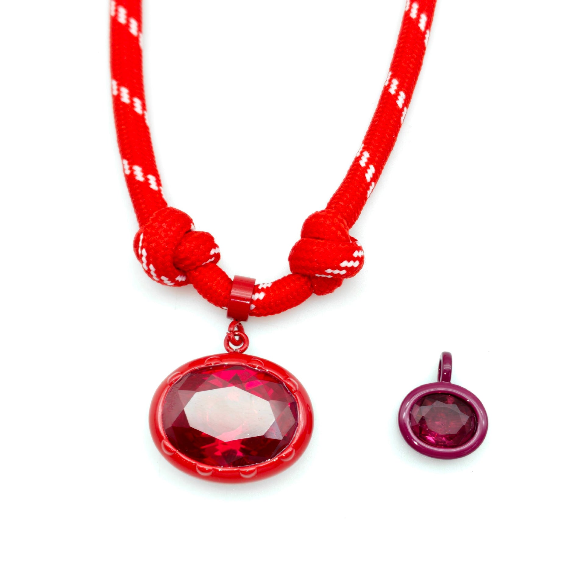 Geometric Unisex Pendant Necklace With Brass And Zircon Inlay, Twisted Rope Chain In Vibrant Colour
