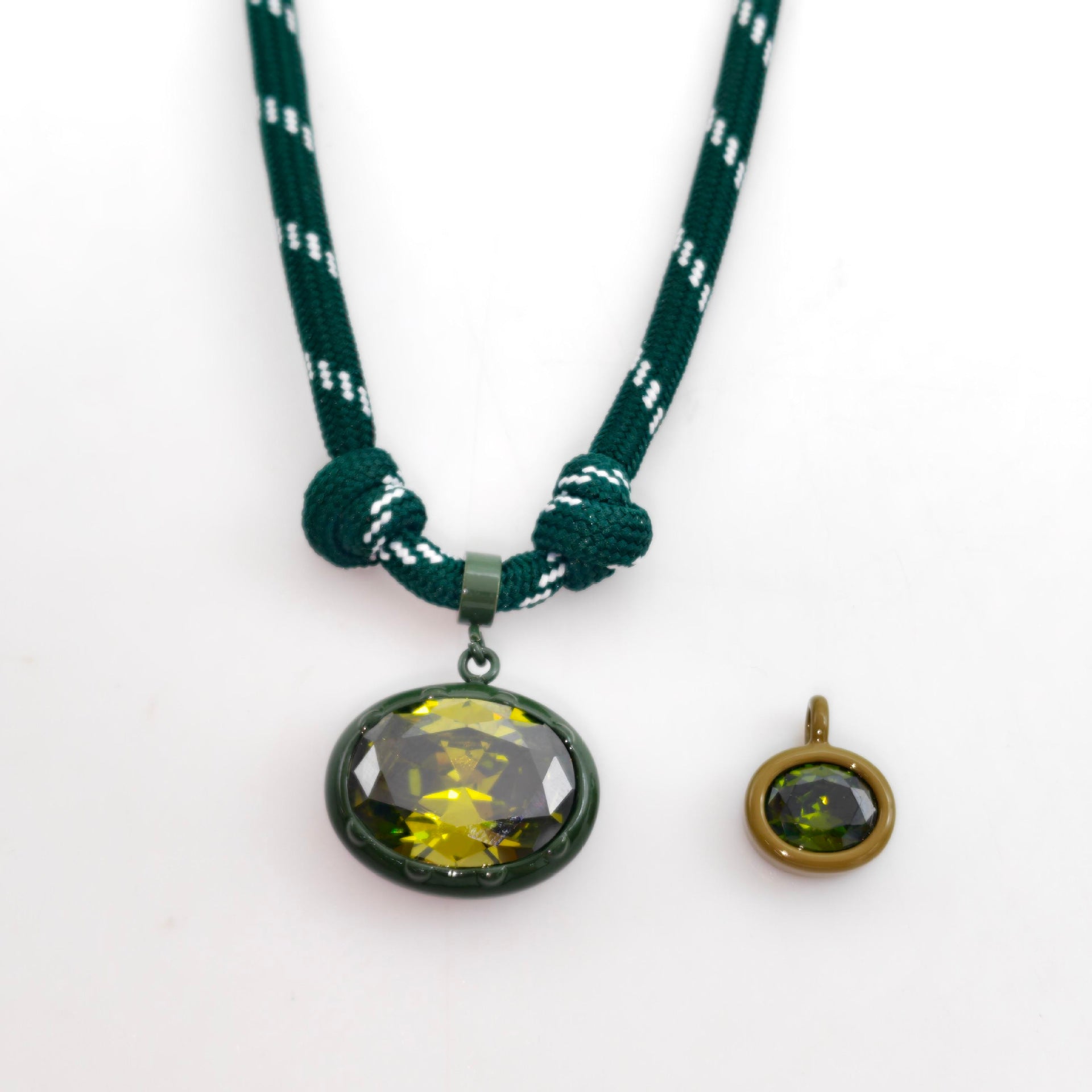 Geometric Unisex Pendant Necklace With Brass And Zircon Inlay, Twisted Rope Chain In Vibrant Colour