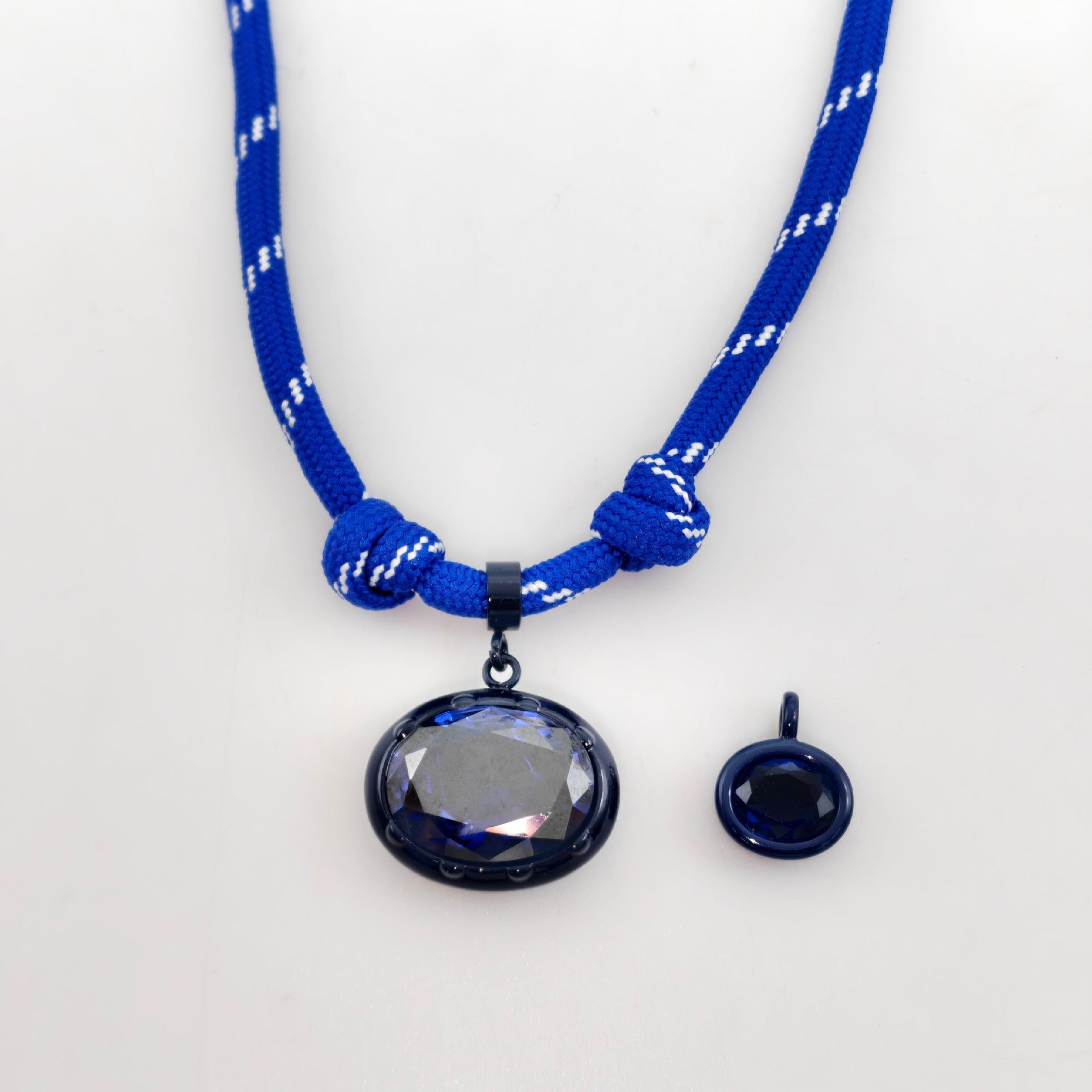 Geometric Unisex Pendant Necklace With Brass And Zircon Inlay, Twisted Rope Chain In Vibrant Colour