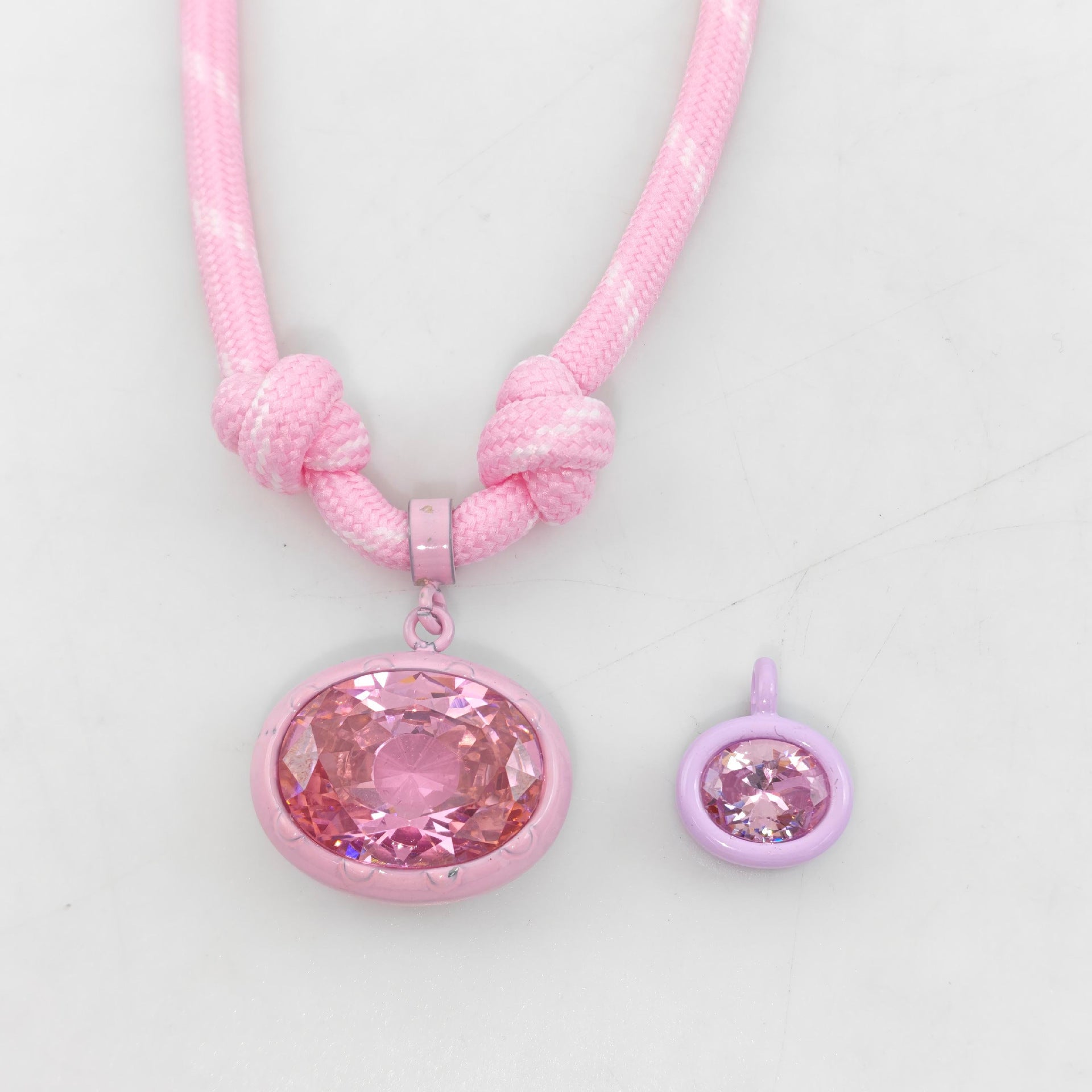 Geometric Unisex Pendant Necklace With Brass And Zircon Inlay, Twisted Rope Chain In Vibrant Colour