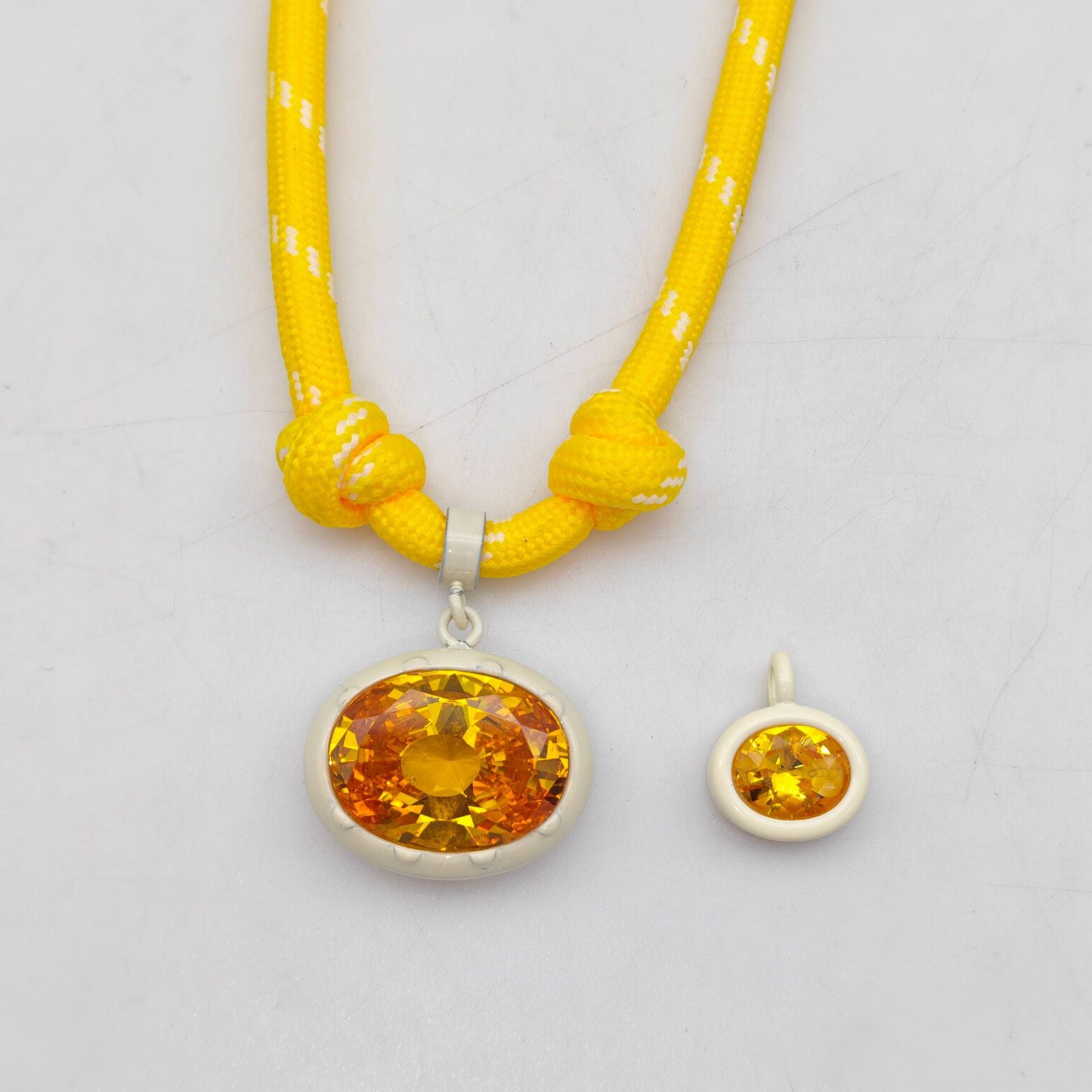Geometric Unisex Pendant Necklace With Brass And Zircon Inlay, Twisted Rope Chain In Vibrant Colour