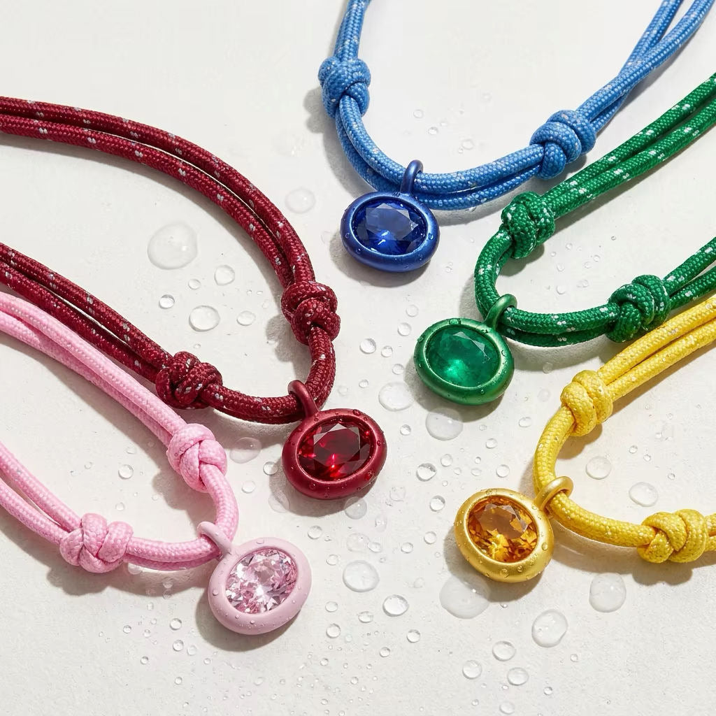 Geometric Unisex Pendant Necklace With Brass And Zircon Inlay, Twisted Rope Chain In Vibrant Colour